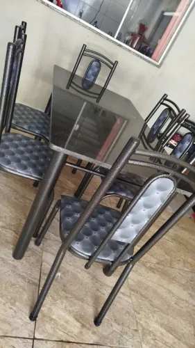 Mesa de Jantar em Granito Preto com 6 Cadeiras