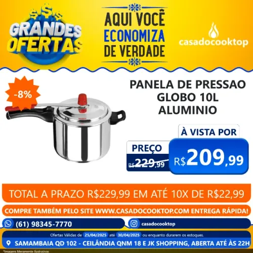 PANELA DE PRESSAO GLOBO 10L ALUMINIO