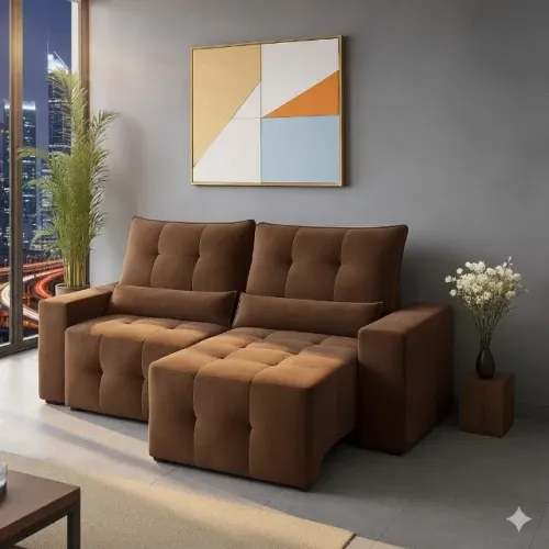 (PRODUTO DE LOJA) Sofá Retrátil e Reclinável Lisboana Marrom