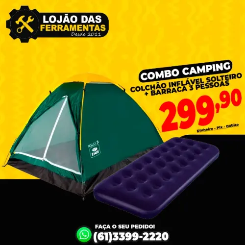 Colchão Inflável Solteiro + Barraca Camping Até 3 Pessoas Bel