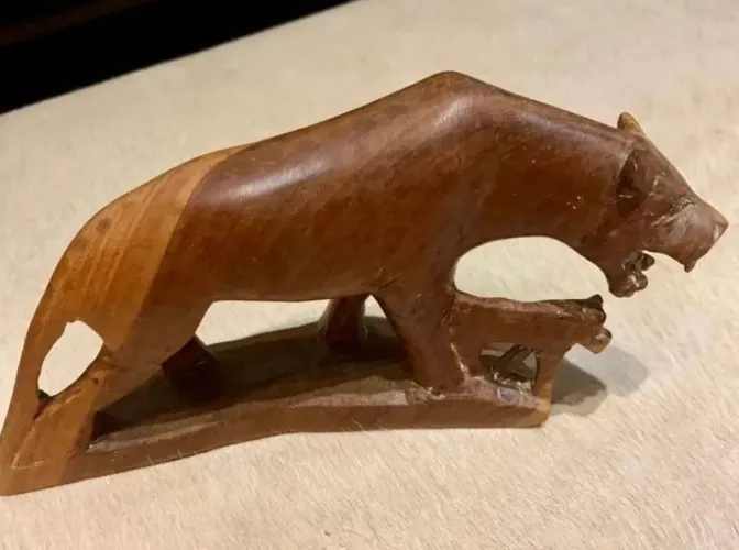 Escultura Leão Em Madeira - África Angola