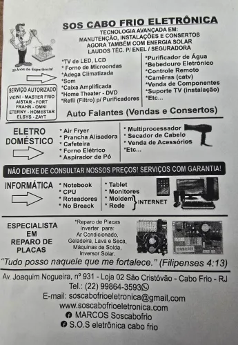 O Especialista em eletronica em Cabo Frio São Cristóvão zap *