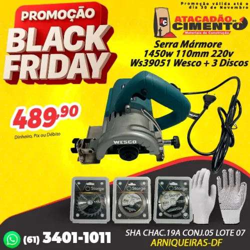 Serra Mármore 1450w 110mm 220v Ws39051 Wesco + 3 Discos