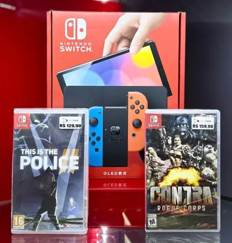 Nintendo Switch Oled Console 64GB - NEON + 2 JOGOS - PRODUTO NOVO E COM GARANTIA DA LOJA