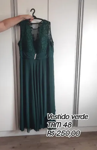 Vestido Verde Longo Bordado - Tam 48