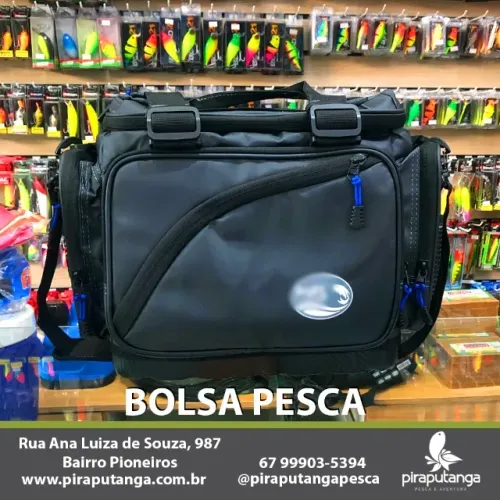 Bolsa de Pesca Mala Apetrecho Tralha Pescador Preta Mochila Fishing Bag Viagem Pescaria