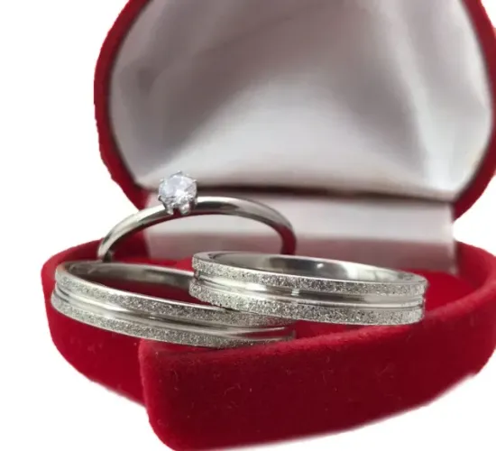 Par de alianças prata chanfrada frisos jateada diamantada brilhosa lisa 4mm fina+Anel