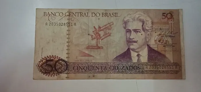 Cédula Nota - 50 Cinquenta Cruzados Oswaldo Cruz 1988