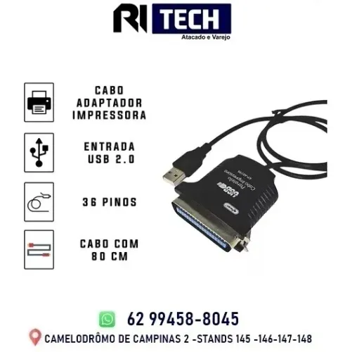 Cabo Conversor Usb Paralelo Db36 Lpt Impressora Lx300 36 Pin Lumi