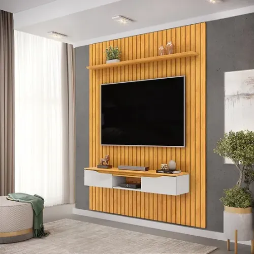 Painel Pratic Bancada Isac 100% MDF Ripado p/ TV até 55' - Entrega/Montagem grátis Fortale
