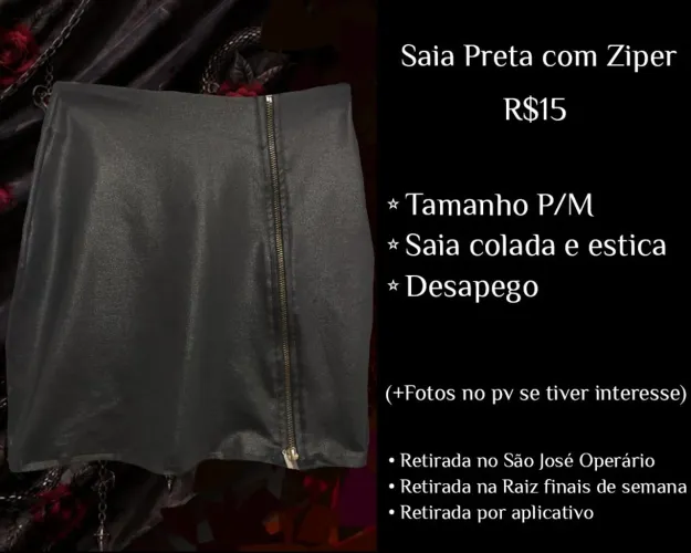Saia preta com zíper