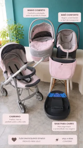 TRIO DE CARRINHO DE BEBÊ MARCA CHICCO - Trio Love Rosa
