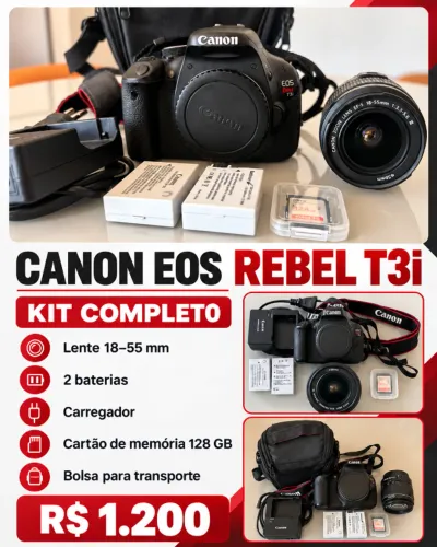 Canon T3i com lente 18-55 mm e acessórios