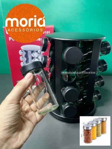 Porta Tempero Condimentos Giratório Inox 16 Potes Vidro Luxo