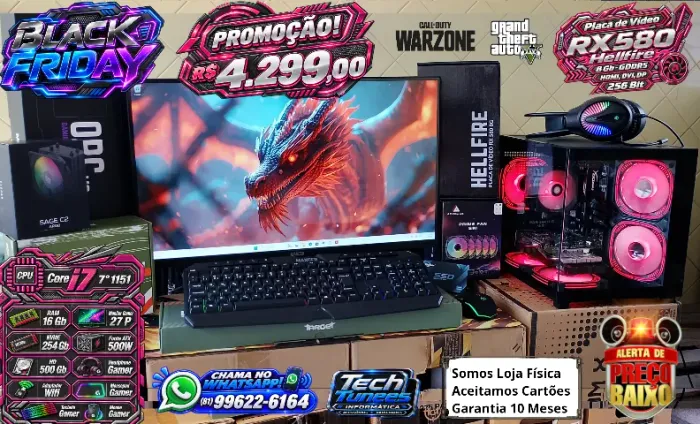PC Gamer Completo-Core i7 7°-(16Gb Ram)-(NVME 254 Gb, HD 500Gb)+Monitor Gamer 27-Placa Víd