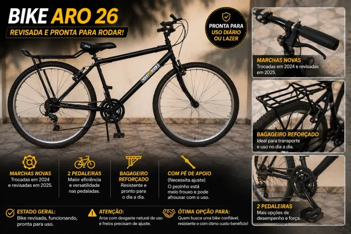 Bike Aro 26 | Marchas Novas + Bagageiro Reforçado | Ótimo Custo-Benefício | Leia abaixo