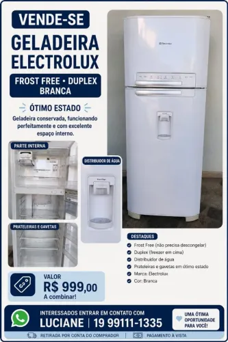 Geladeira Electrolux Frost Free Duplex com Dispenser de Água - R$ 999