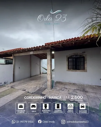 CORDEIRINHO, ORLA 23 IMOBILIÁRIA ALUGA! ÓTIMA CASA EM BAIRRO.