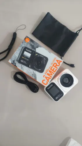 ?Câmera Digital Basike Ba-CAM215 4K 64MP Tela Dupla Zoom 18x Branca Completa