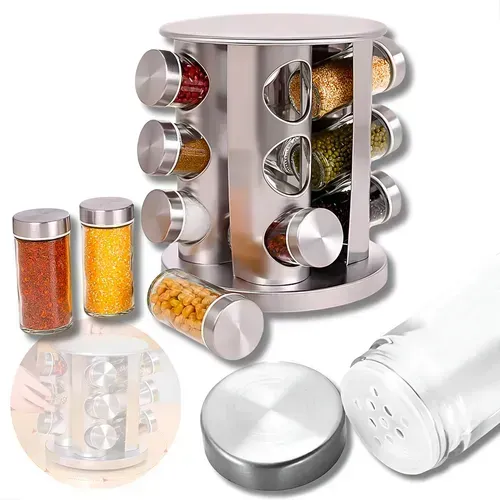 Porta Temperos Inox e Vidro 12 PCS Giratório Luatek LCC-2317
