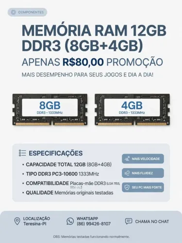 12GB RAM DDR3 (8GB + 4GB)