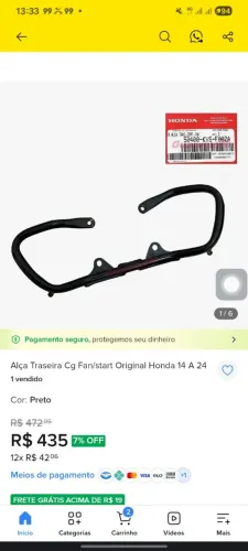 Alça traseira Fan 160 ( original )