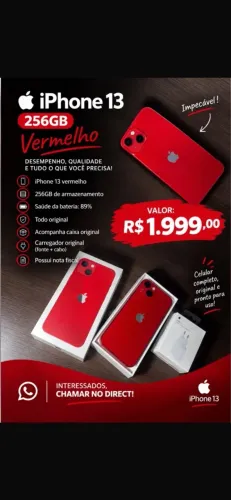 iPhone 13 vermelho 256gb IMPECÁVEL!