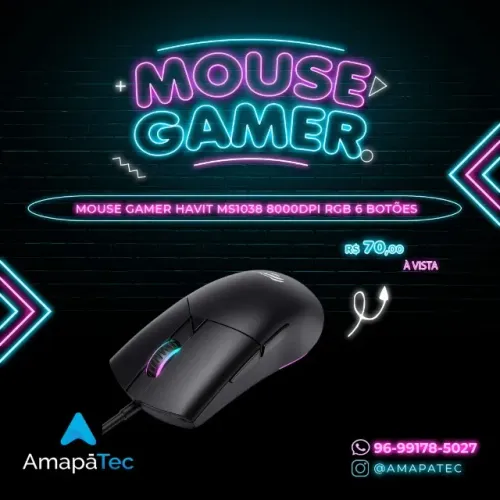 Mouse Gamer Havit 8000DPI USB RGB 6 Botões
