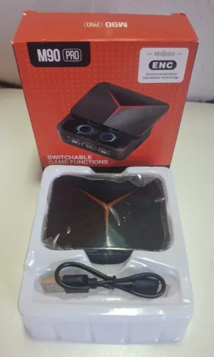 Fone Bluetooth M90 Pro Gamer TWS Bluetooth 5.3 ENC Display LED Novo