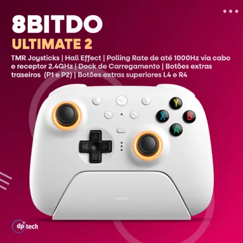 Controle 8BitDo Ultimate 2 | TMR Joysticks | Hall Effect | Dock de Carga -Entrega Grátis-