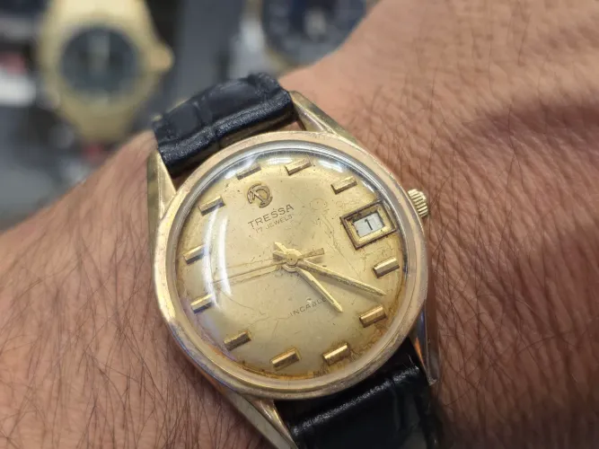 Relógio Suíço Tressa Ouro Plaquet anos 60 original Corda todo assinado e revisado