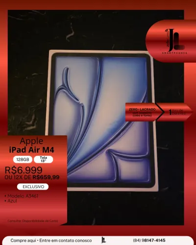 IPAD AIR M4, 128GB, TELA 13?, LACRADO, EXCLUSIVO!