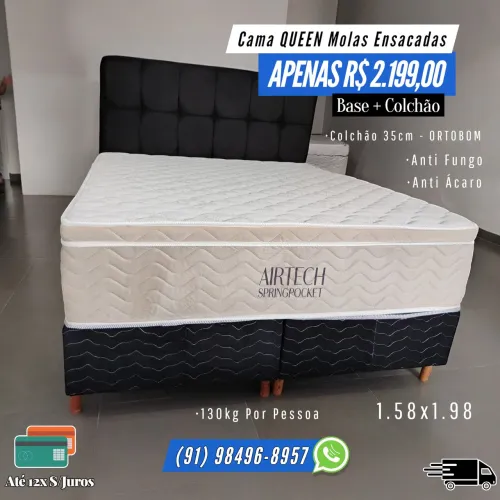 CAMA QUEEN ORTOBOM MOLAS ENSACADAS AIRTECH COLCHÃO DE 35CM