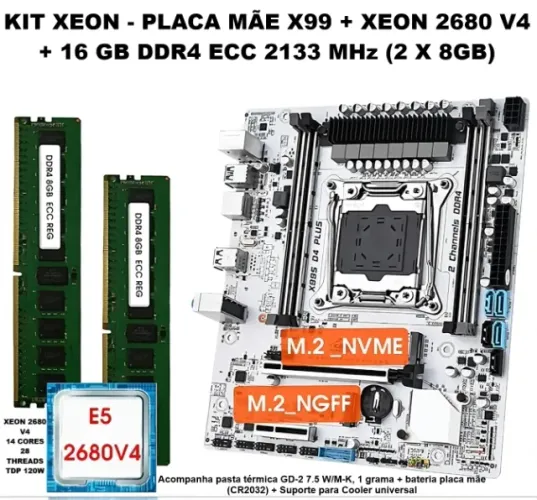 KIT XEON, PLACA MÃE X99 + XEON 2680 V4 + 16 GB DDR4 ECC (2x8gb) + Envio para todo Brasil 