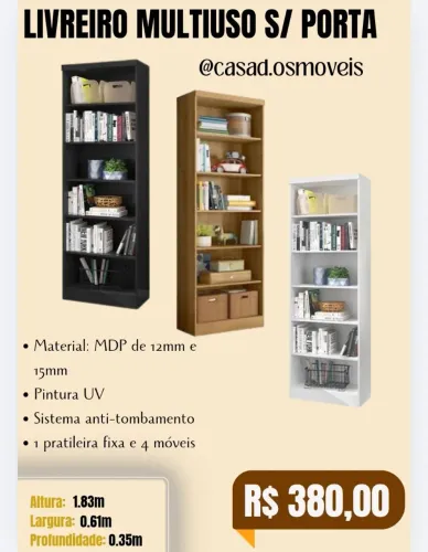 Livreiro multiuso sem portas
