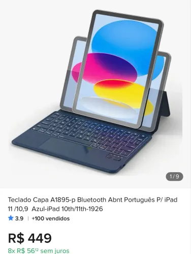 Teclado Capa A1895-p Bluetooth Abnt Português P/ iPad 11 /10,9 Azul-iPad 10th/11th-1926