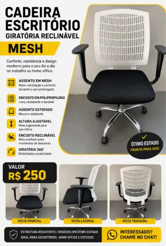 Cadeira Escritório Giratória Reclinável 