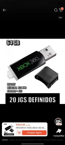 PENDRIVE PARA XBOX BLOQUEADO/RGH/LT 20 jogos definidos