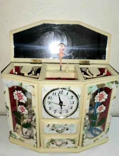Caixa organizadora Porta-joia Caixinha de Música Bailarina Relogio. Vintage anos 80