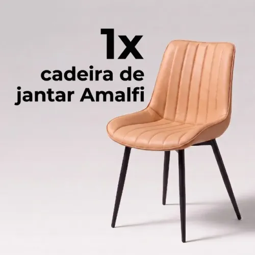 Cadeira de Jantar Amalfi Couro Ecológico Elegante e Confortável 120kg Caqui