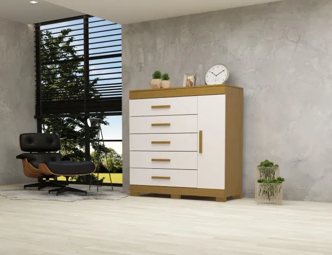 Cômoda Rayane ACP 100% MDF, 5 Gavetas e sapateiro - Entrega Imediata;