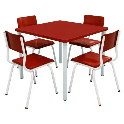 Conjunto Coletivo Escolar de Mesa Quadrada + 4 Cadeiras, INFANTIL 03 à 06 anos