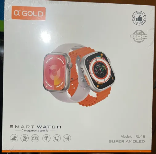 ?Kit 2 Smartwatch Agold Rl-18 Ultra 2,09 6 Pulseira Premium Dourado Mesh Laranja Prateado
