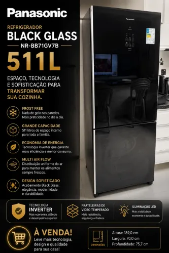 Refrigerador Panasonic 511l Black Glass Nr-bb71gv7b Black (glass