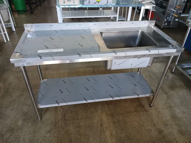 Mesa Inox 150x60 C/ 1 Cuba Pia Com Paneleiro 