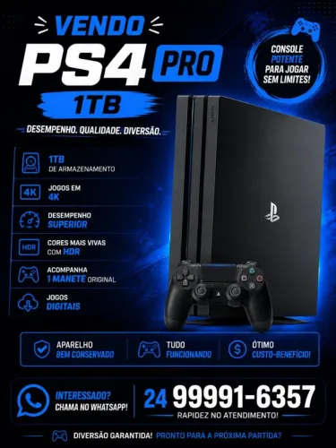 PS4 Pro 1TB + 1 Controle - Conservado