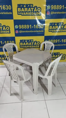 PROMOÇAO JOGO DE MESA NOBRE BRANCO COM MESA 72*72*70