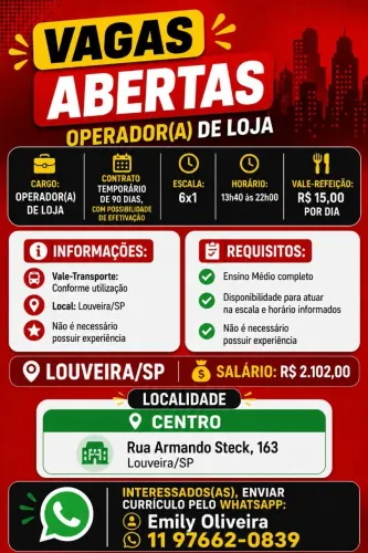 OPERADOR DE. LOJA - SEM OU COM EXPERIÊNCIA