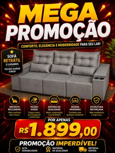 Sofá retrátil 3 lugares