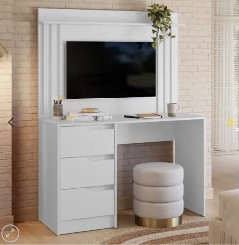 Escrivaninha Doble Office com Painel Ripado Branco Fosco | Home Office